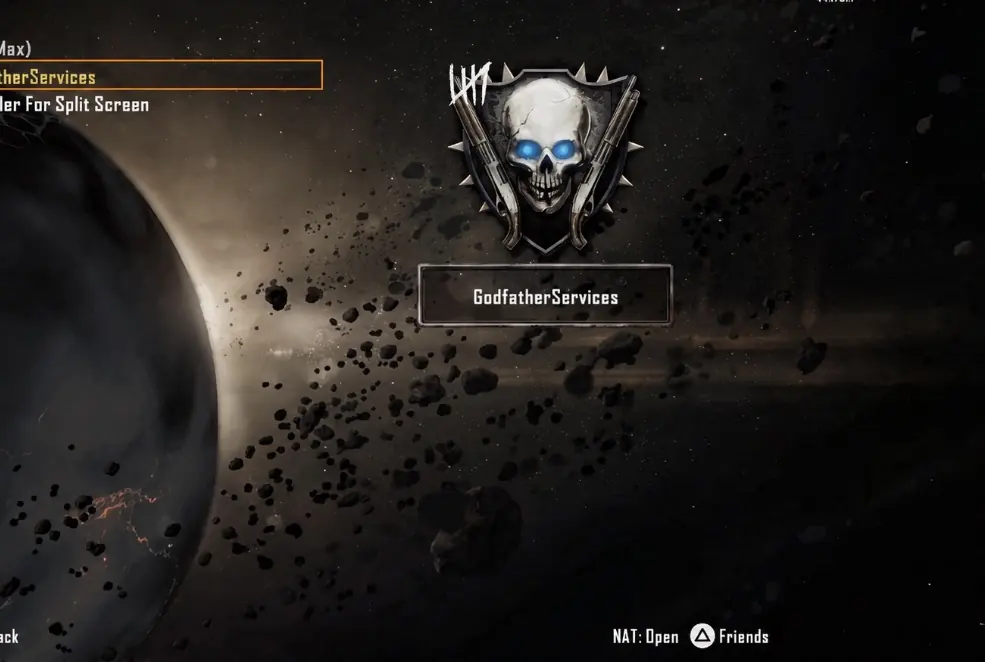 Black Ops 2 Zombies rank emblem with blue eyed skull and crossed shotguns on a GodfatherServices account